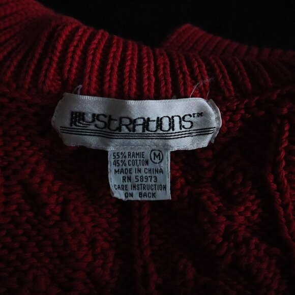 Illustrations Vintage Red Collared Knit Sweater Size Medium - Picture 7 of 7